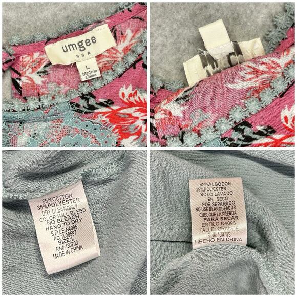 Umgee Sleeveless Dress Womens Large Pink Blue Floral Lace Keyhole Gauzy Flowy - Picture 7 of 12